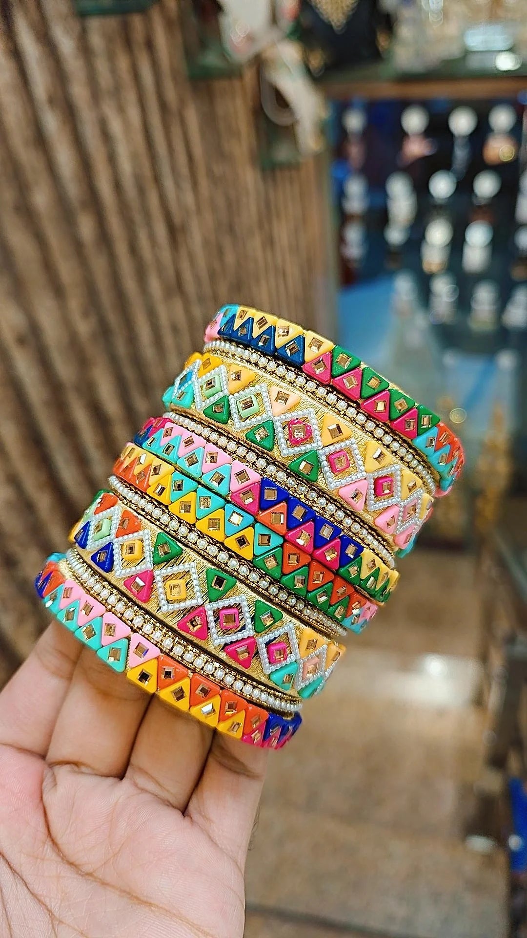 Colorful Handmade Bangles Set Stack Indian Sparkling Stones