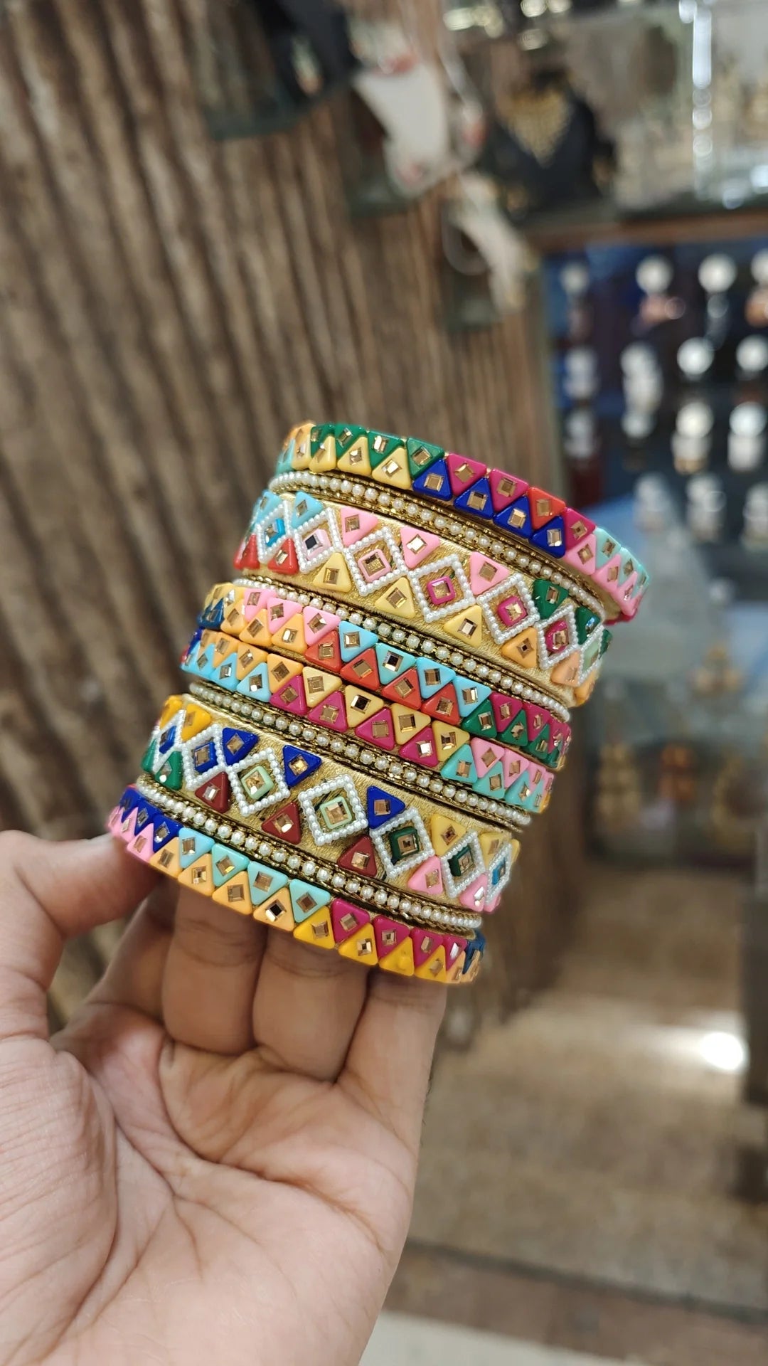 Colorful Handmade Bangles Set Stack Indian Sparkling Stones