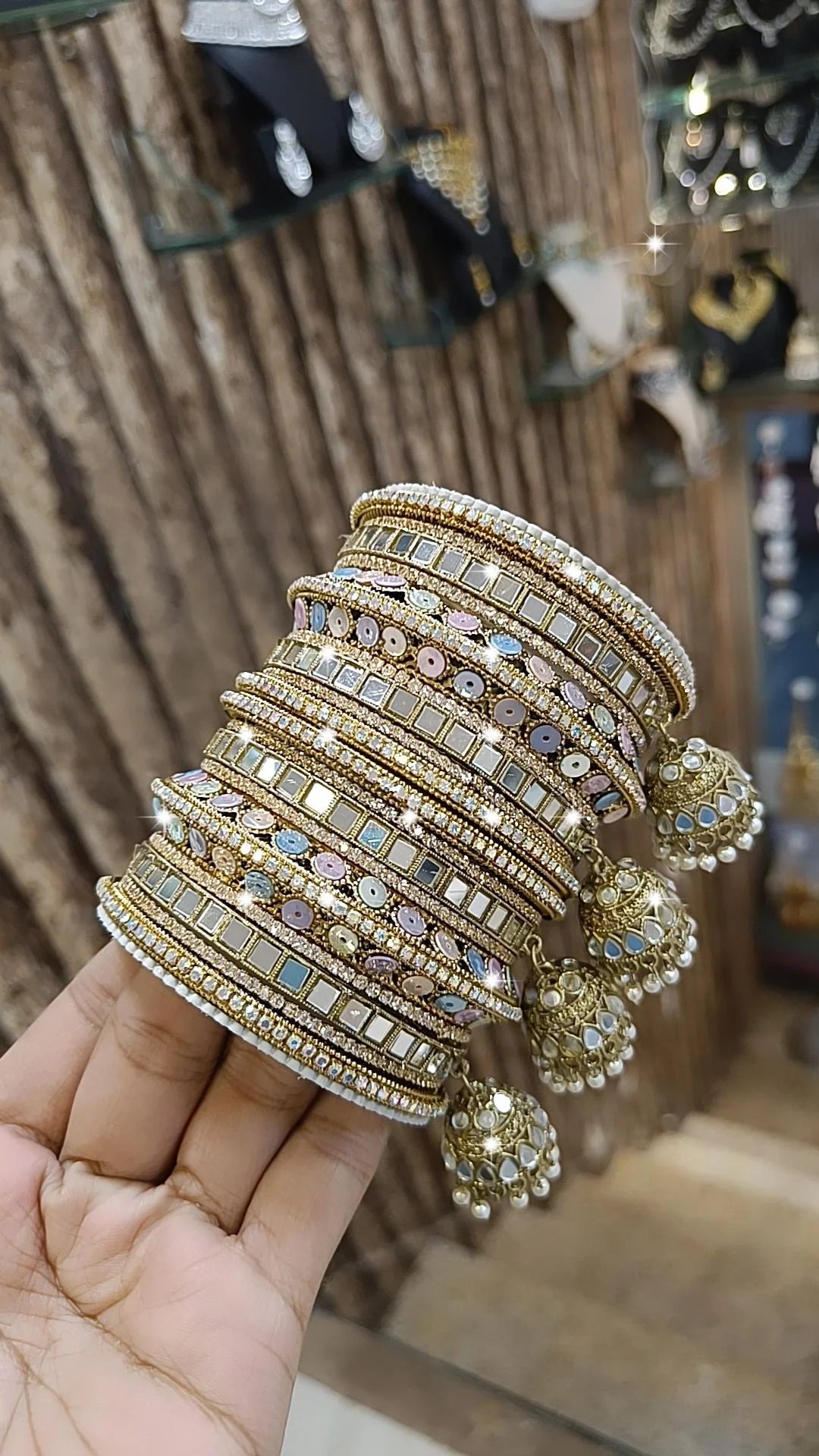 Mirror Indian Pakistani Deisgn Bangles Jhumka Set Wedding Occations