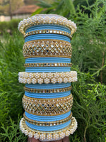 Bollywood Inspired Pearl Bangles Set Gold Accents Bridal Jewelry