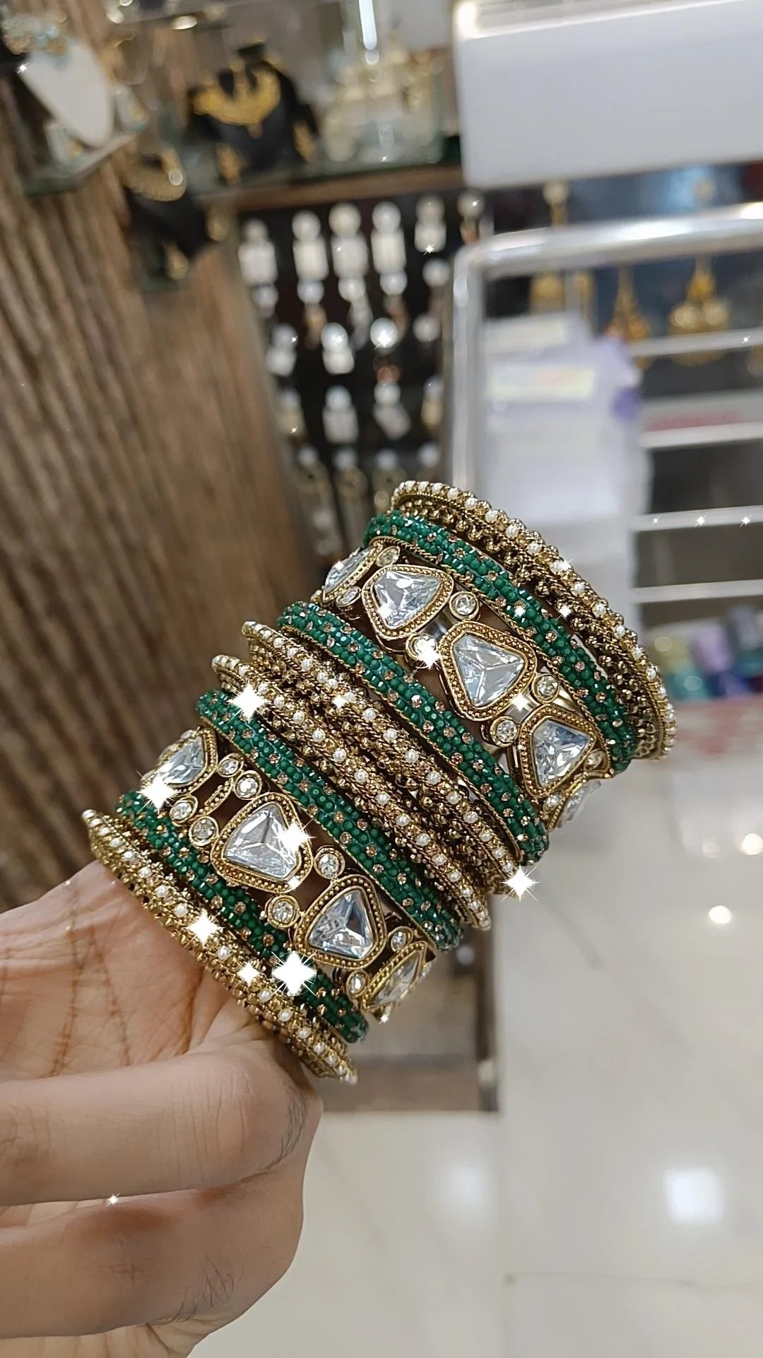 Elegance Pearl American Diamond Bridal Bangles Set Wedding Jewellery