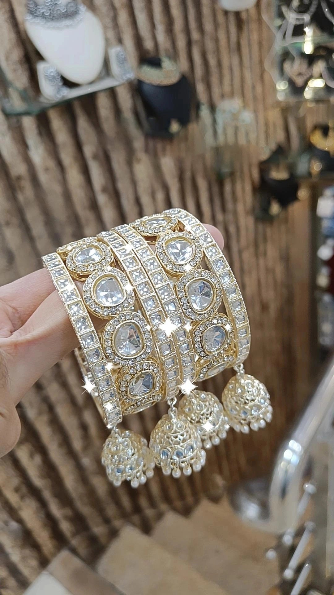 American Diamond Dazzle Pearl Bangles Jhumka Set Weddings Crystal Jewelry