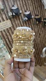 Gold Bangle Set with Pearls American Diamonds - Indian Bangles