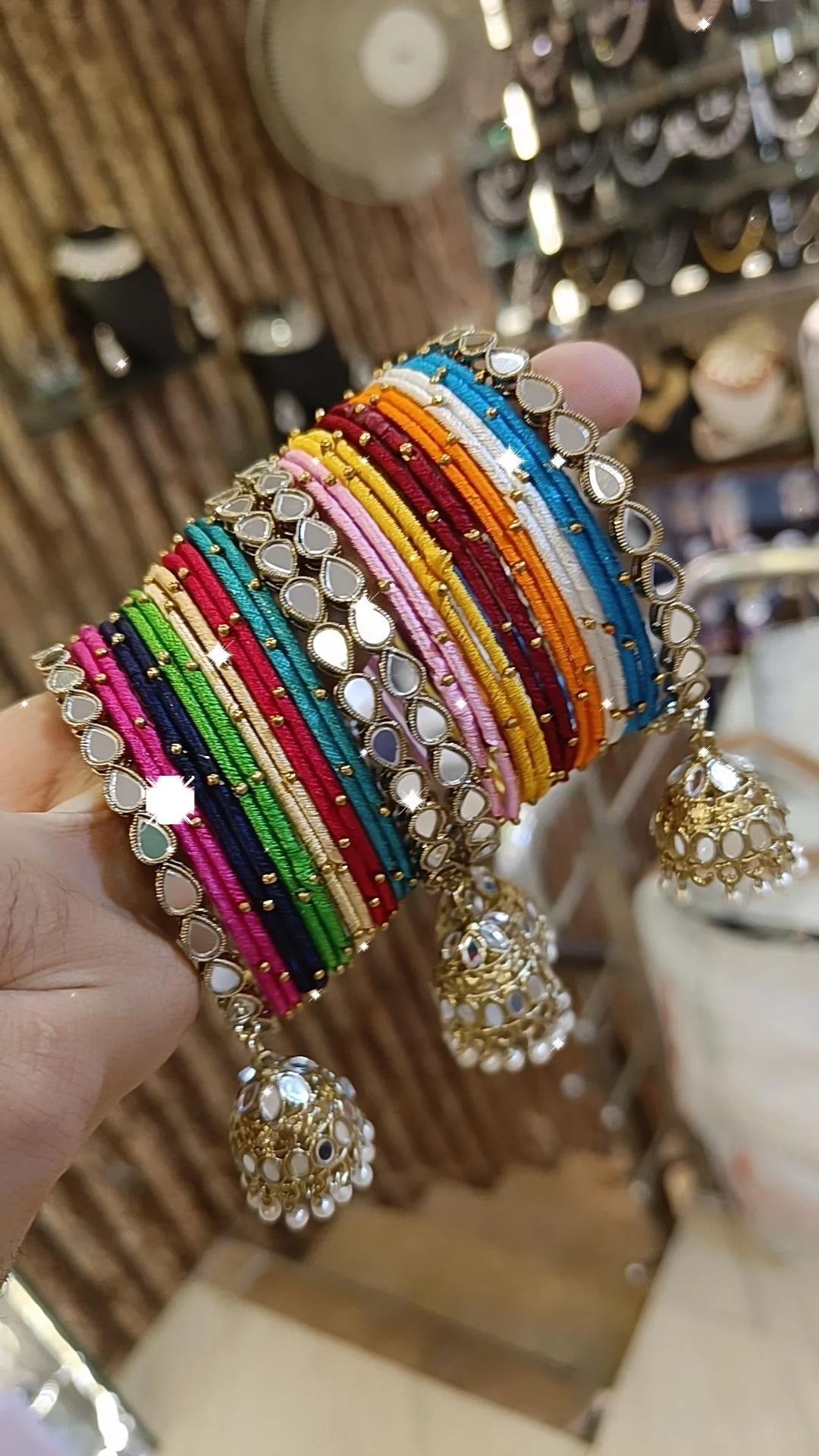 Pearl Bangles with Mirror Work Thread - Bollywood Inspired Jewelry