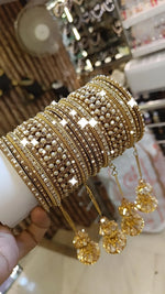 Gold Gemstone Accents Bangles - Pakisatani Jewelry Set