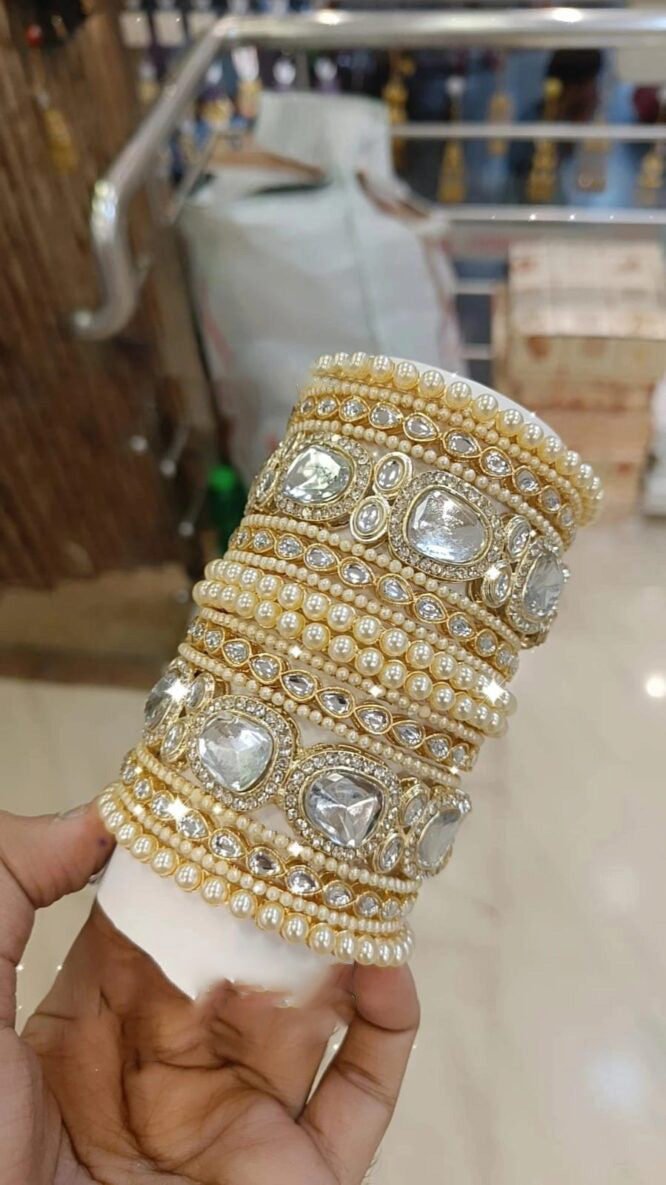 Royal Indian Gold Toned AD Bangles Set, Bollywood Bangles, Indian AD Bangle, bridal Bangle Jewelry Set