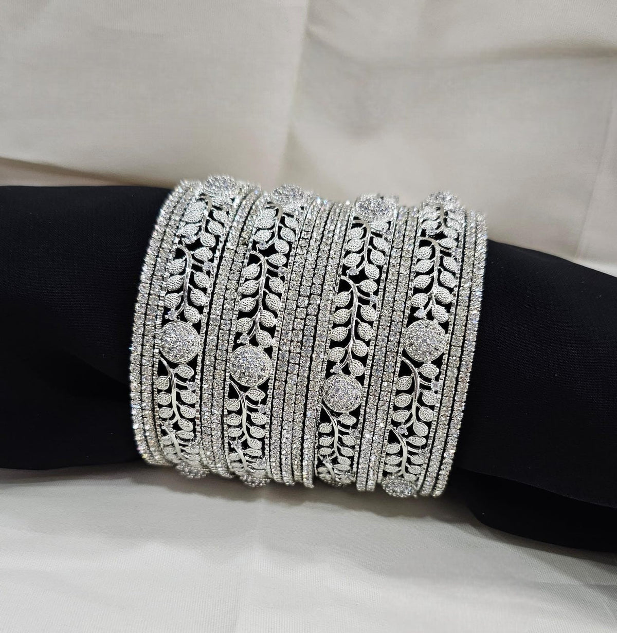 Silver Finish 16 Pcs AD Bangles Set | Indian Jewellery | Sparkling Diamond Bridal & Partywear Indian Bangles
