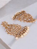 Gold Plated Partywear Kundan Studded Designer Drop Earrings, Indian Earrings Set