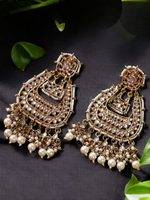Gold Plated Partywear Kundan Studded Designer Drop Earrings, Indian Earrings Set