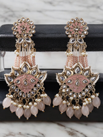Gold Plated Partywear Meenakari Kundan studded Pastel Colour Earring Set