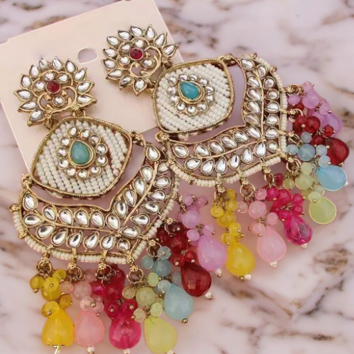 Kundan Pearl Stone Beaded Earrings Set, Indian Earrings, pearl Earrings, Pakistani Earrings, Statement Earrings, Long chandelier, Indian wedding