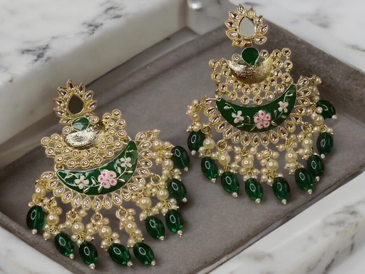 Indian Weddings Pearl Earrings Set, Kundan Earrings, Indian Jewelry, Fine Kundan Earring Indian Earrings, Statement Earrings, Bridal Pearl Kundan