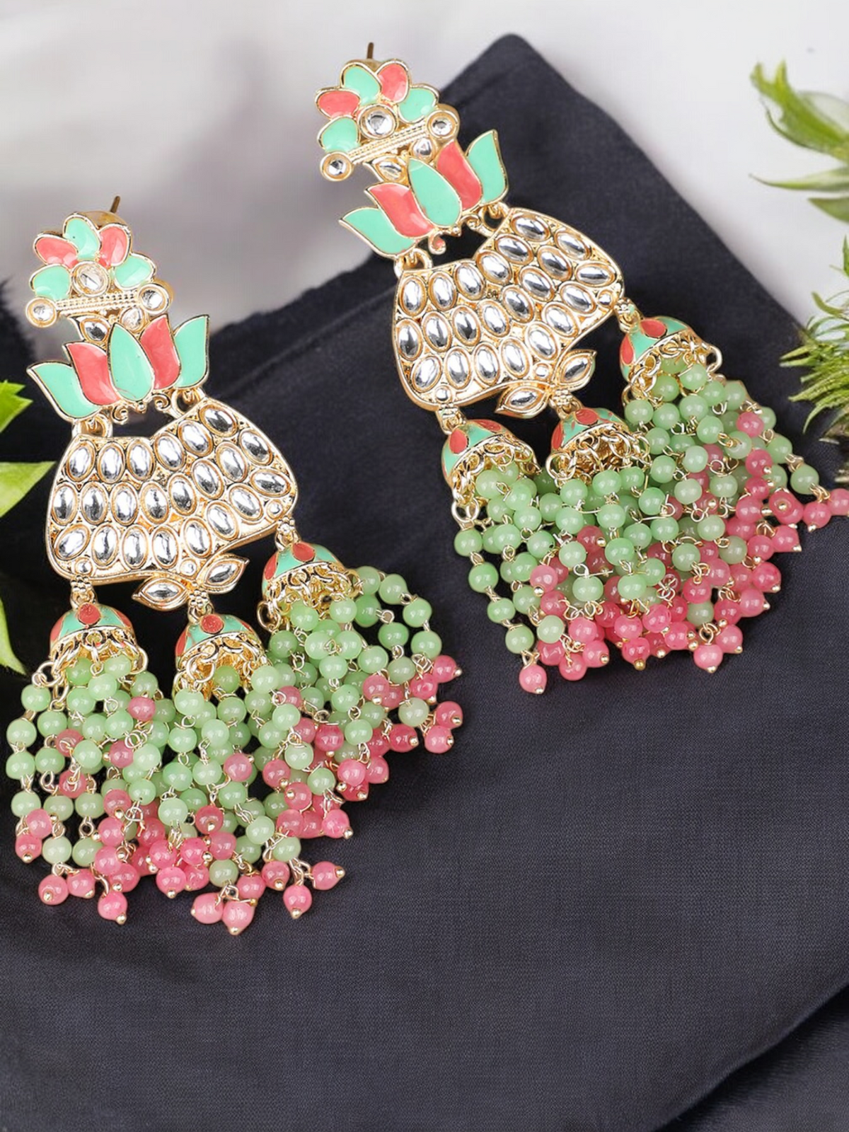 Pearl Beaded Layered Earrings Set,Bollywood Jewelry, Indian Kundan, Pearl Earrings, Bridal Kundan Jewelry, Pakistani Pearl Kundan