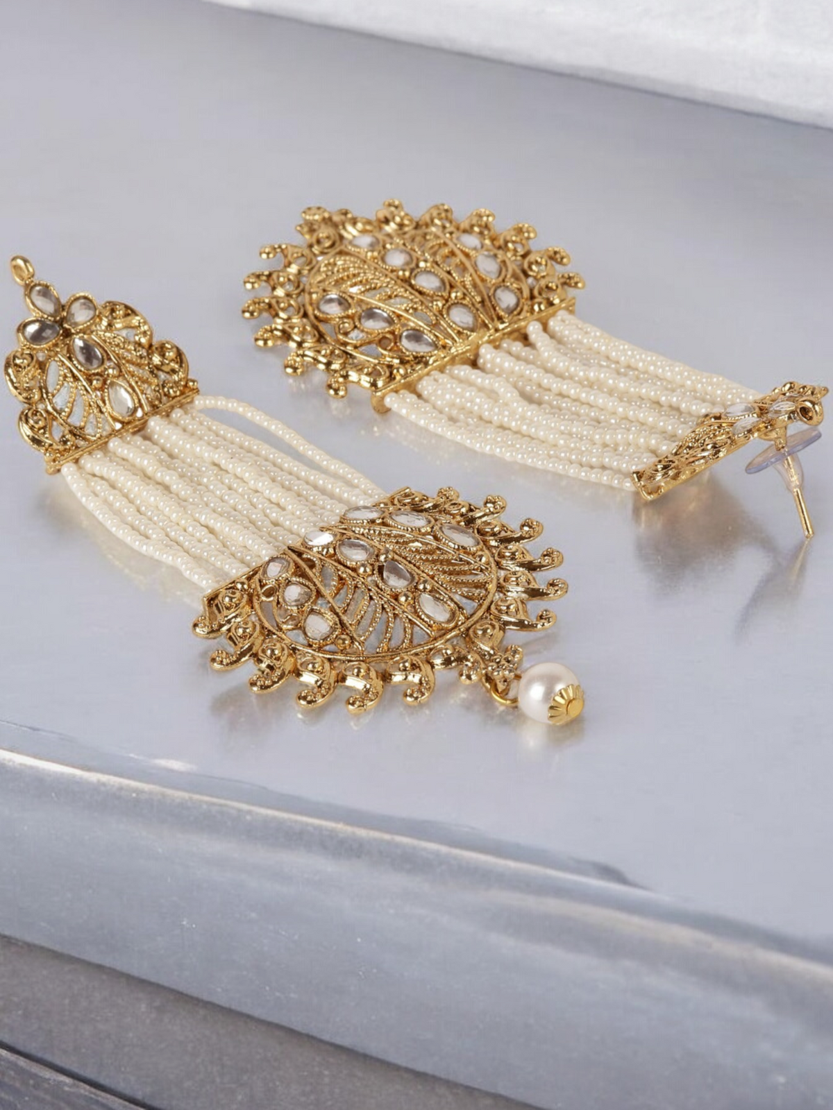 Bollywood Pearl Drop Earrings Set, Indian Kundan Set, Bridal Jewelry, Weddings Earrings, Pakistani Earrings