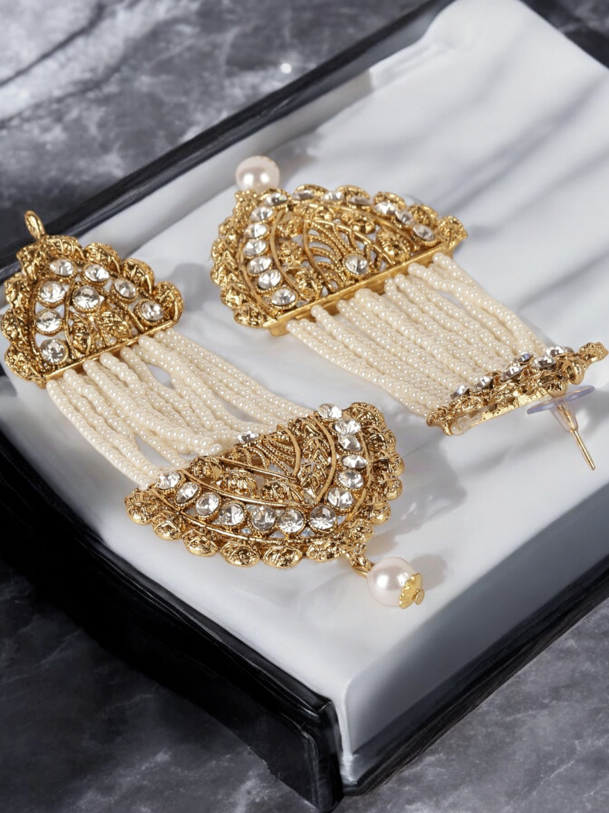 Handcrafted Beaded Indian Earrings Kundan Set, Indian Kundan, Pearl Earrings, Pakistani Jewelry Set