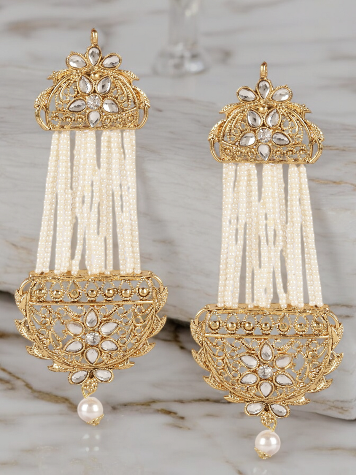 Bollywood Pearl Drop Earrings Set, Indian Kundan Set, Bridal Jewelry, Weddings Earrings, Pakistani Earrings