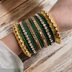 Green Indian Gold Plated Bridal Bangles Set, Bridal Bangles, Indian Bangles Set, Pakistani Jewelry, Bangle Jewelry Set
