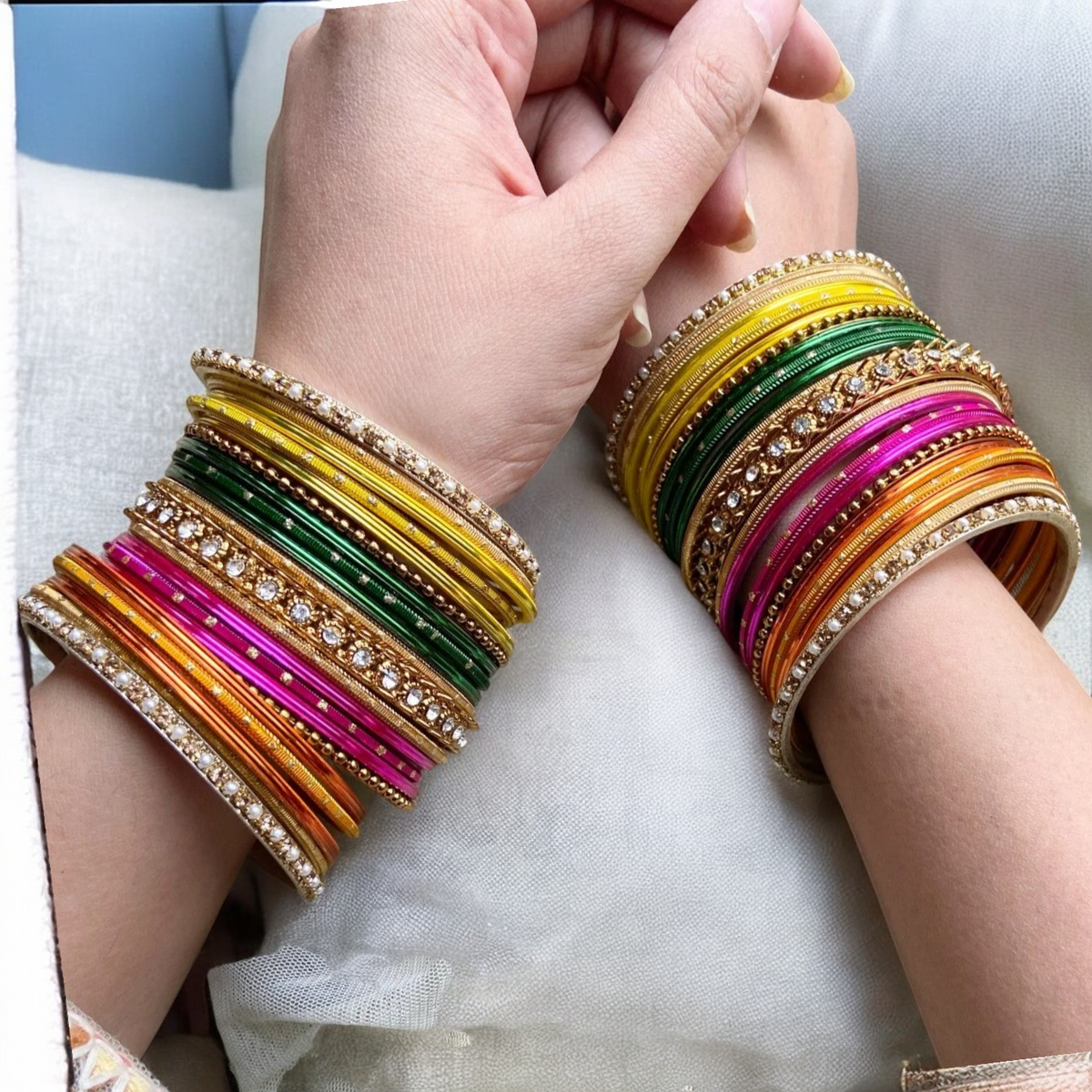 Multicolor Spring Bangles Indian Jewelry Set, Indian Bangles, Indian Jewelry, Bridal Bangles Set, Chooda Set