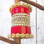 Red Indian Handcrafted Rajwadi Chooda Set, Rajwadi Kada, Indian Kada Set, Pakistani Chooda Set, Indian Bridal Chooda Set, Weddings jewelry