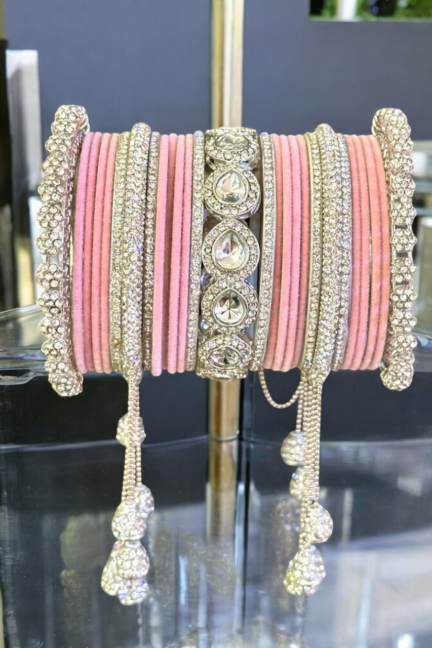 Bridal American Diamond Chura Bangle Set, AD Bangle, AD Chura, CZ Bangle Set, CZ Chura Set, Indian American Diamond Bangles