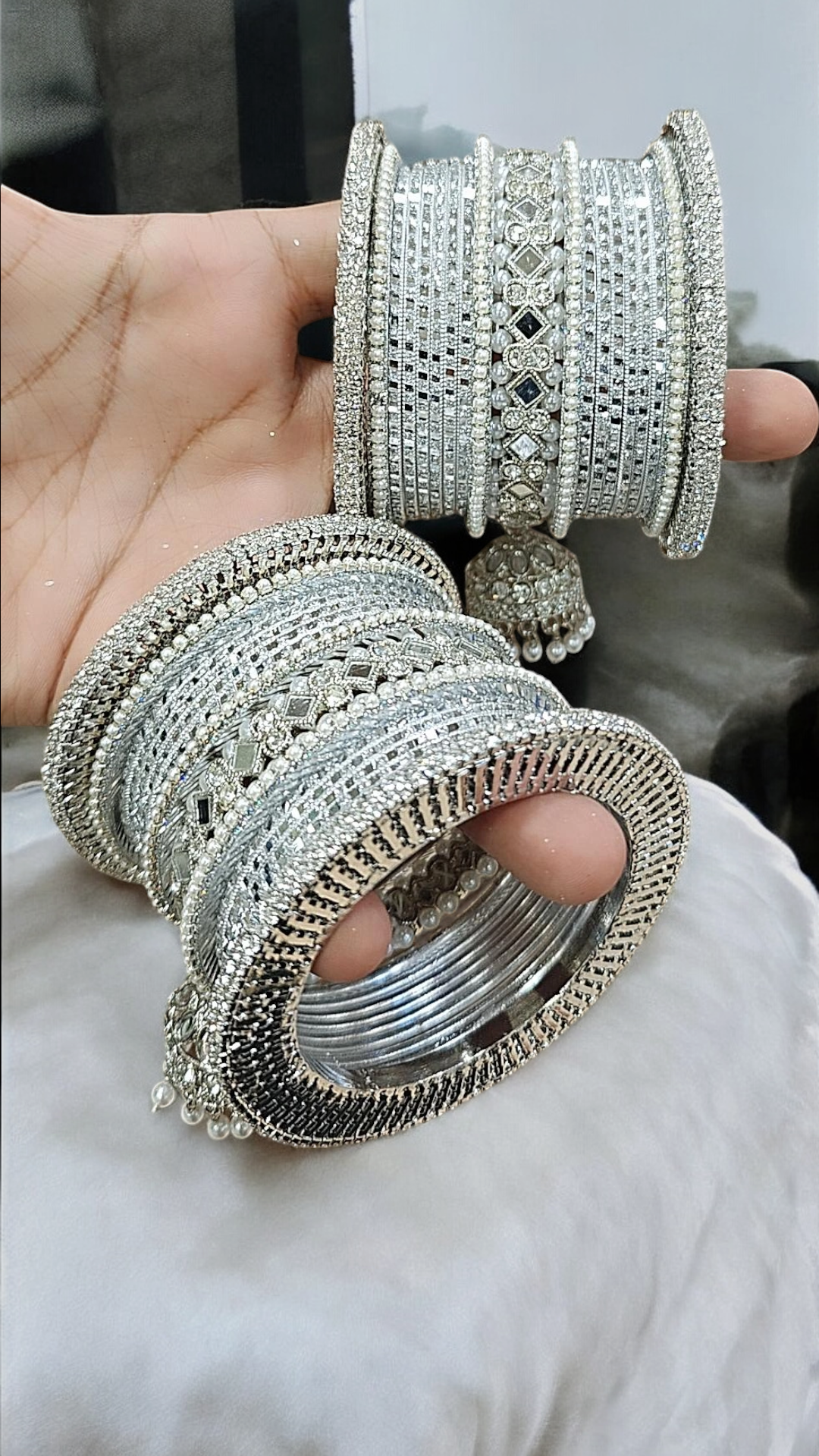 Silver Pearl Pakistani Wedding Bangles, Indian Bangle Collection, Silver Bangle Sets, Bridal Sets, Pakistani Jewelley, Fashion Bracelet