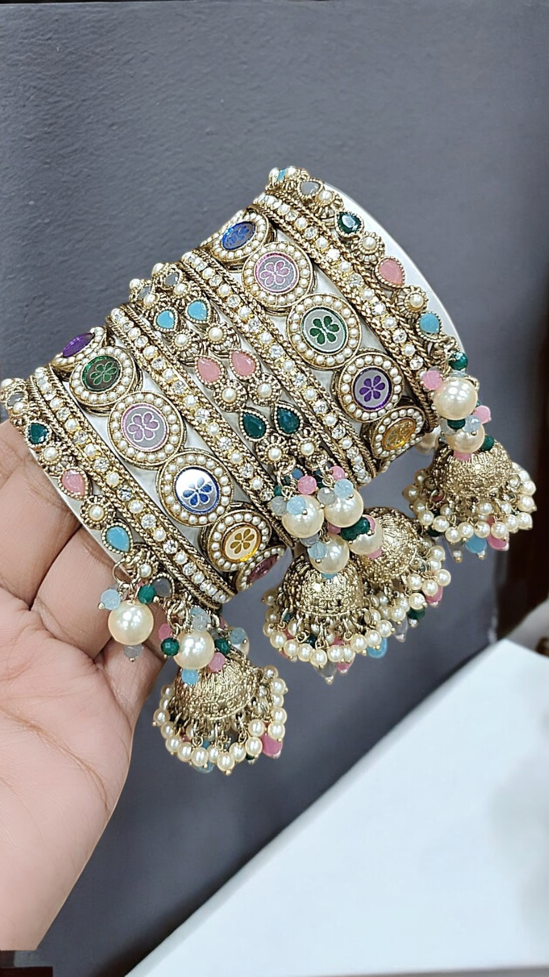 Multi Flower Bridal Bangles Jewelry Set, Bangle Set, Indian Chooda Set, Bollywood Bangle Set, Kada Set