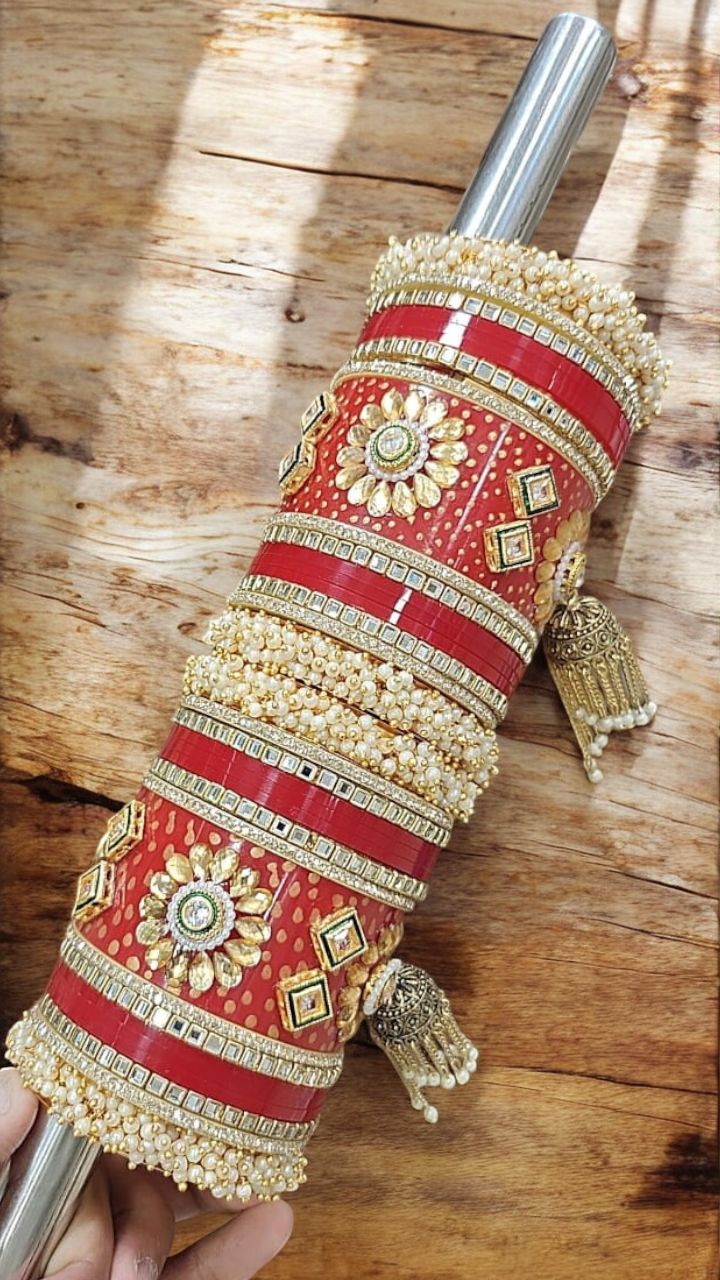 Beautiful Paki Red Velvet Bangles Stack, Bangles, Pearl Kundan Jhumki Kangan, Indian Jewellery Bridal Bangle Stack, Wedding Jewelry