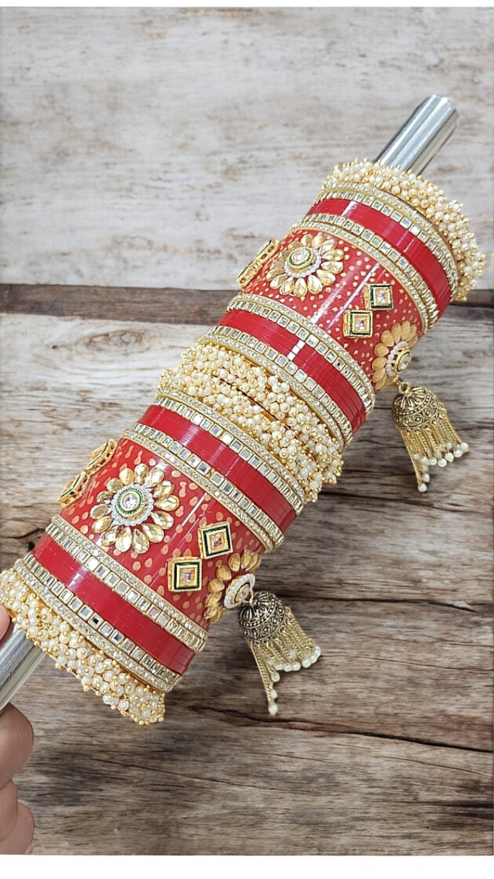 Beautiful Paki Red Velvet Bangles Stack, Bangles, Pearl Kundan Jhumki Kangan, Indian Jewellery Bridal Bangle Stack, Wedding Jewelry
