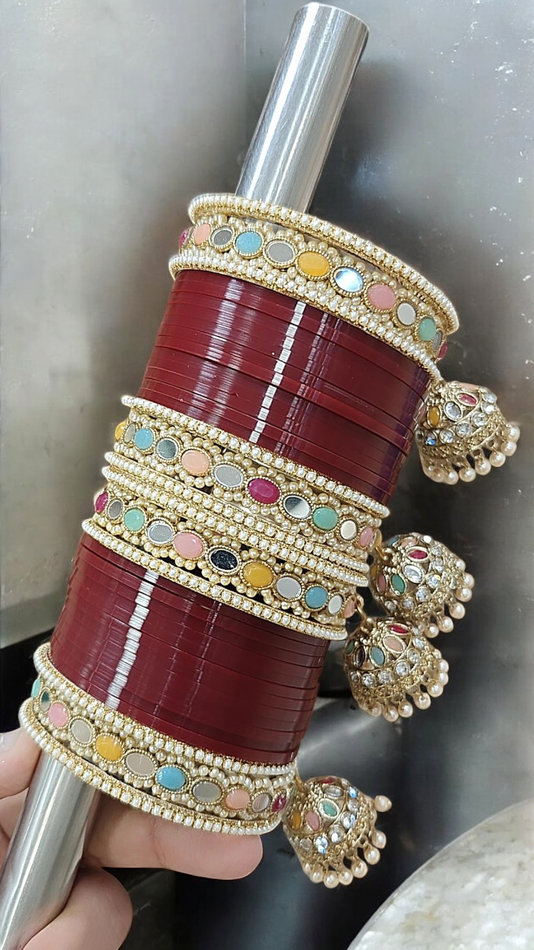 Punjabi Pearl Multi Jhumar Bridal Traditonal kundan chuda set, Wedding chooda, traditional bridal chuda, Indian choora