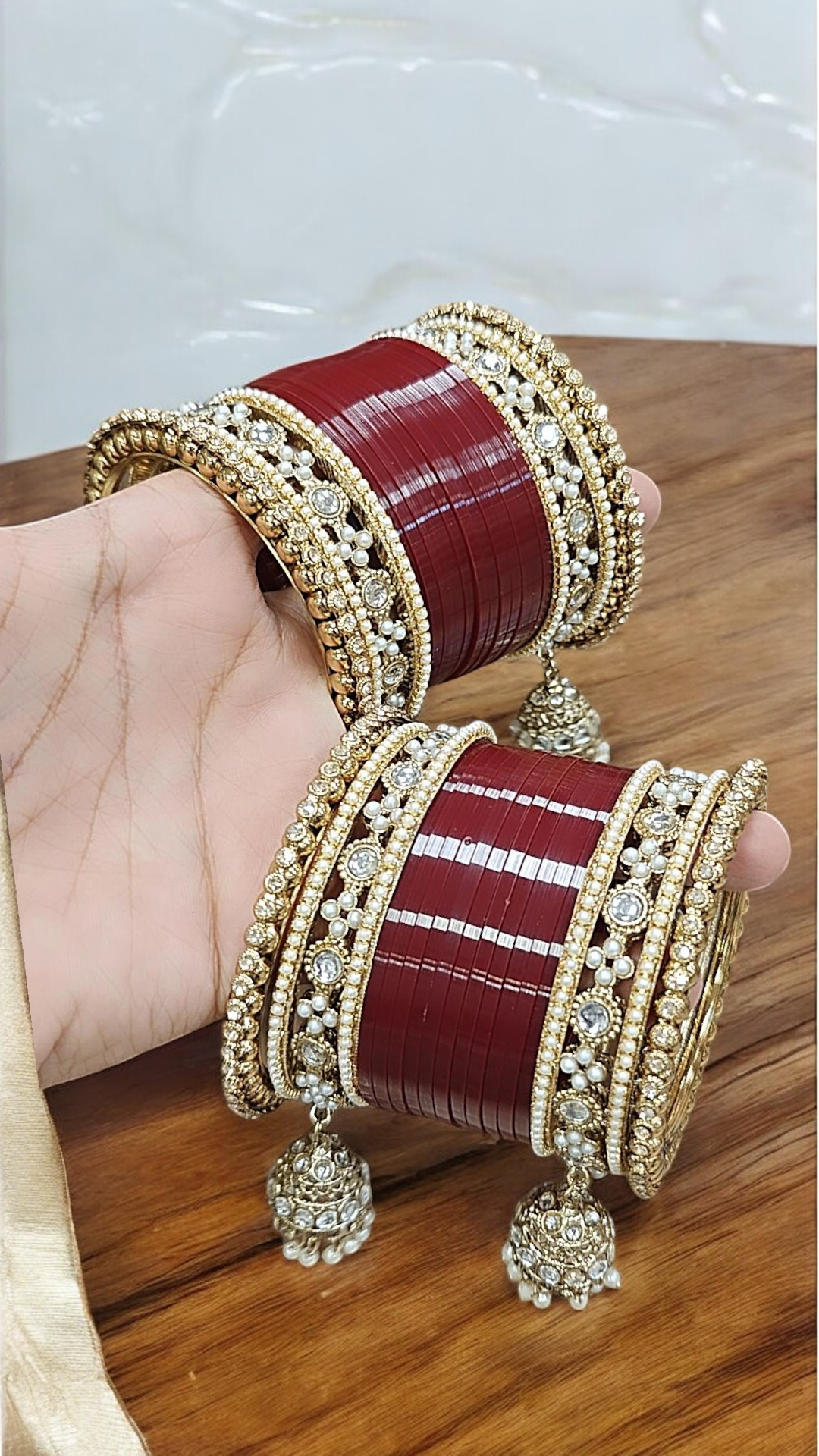 Pearl Bridal kundan Bangle Jhumki set, Punjabi Kada Set, Indian Chura. Bridal Bangle Jewellery, Wedding Kada, Indian Jewelry Set