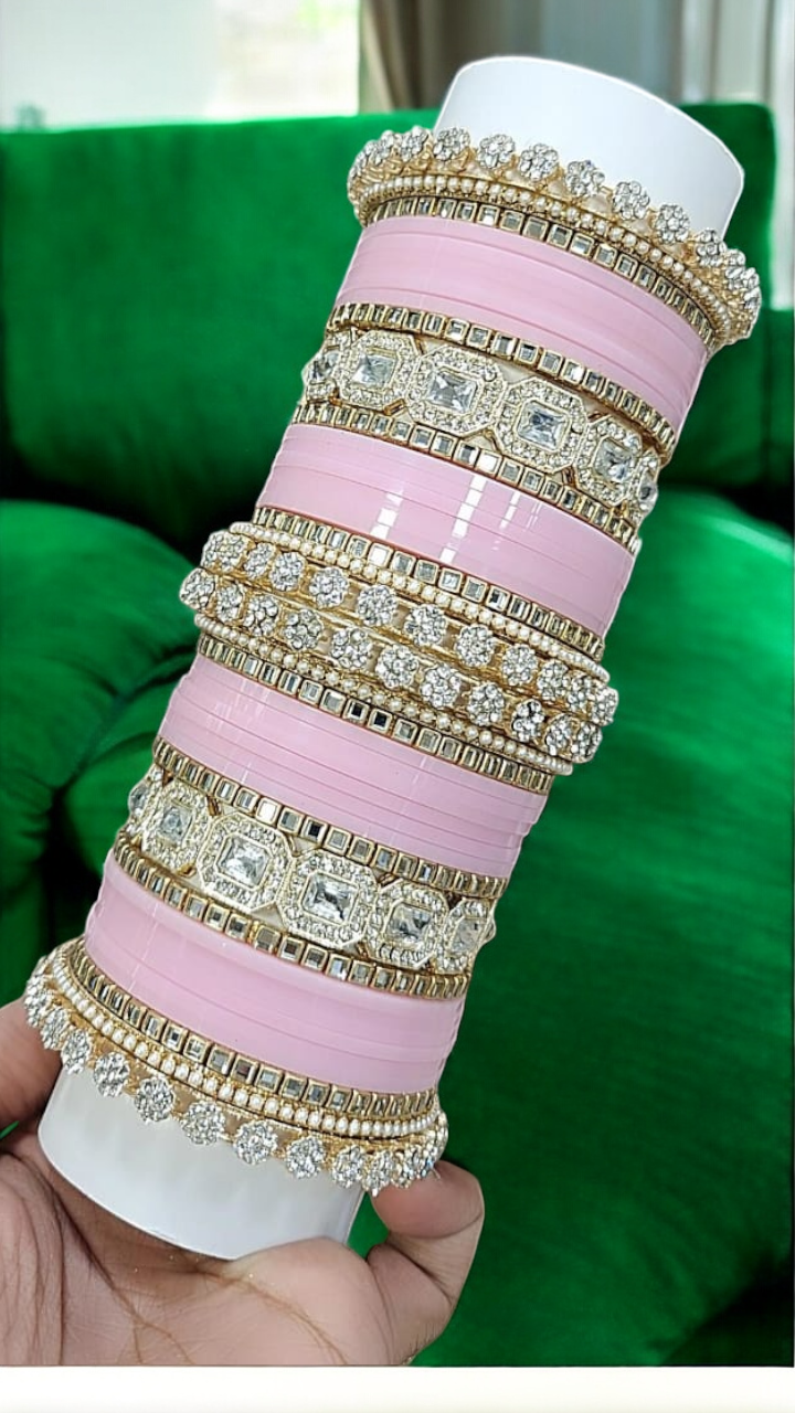 AD Asian Bridal Bangle Chura Set, Dulhan Chura Bangles, Punjabi Bridal Kadas, Punjabi Jewelry Set, Indian Kadas, Pakistani Bangles Set