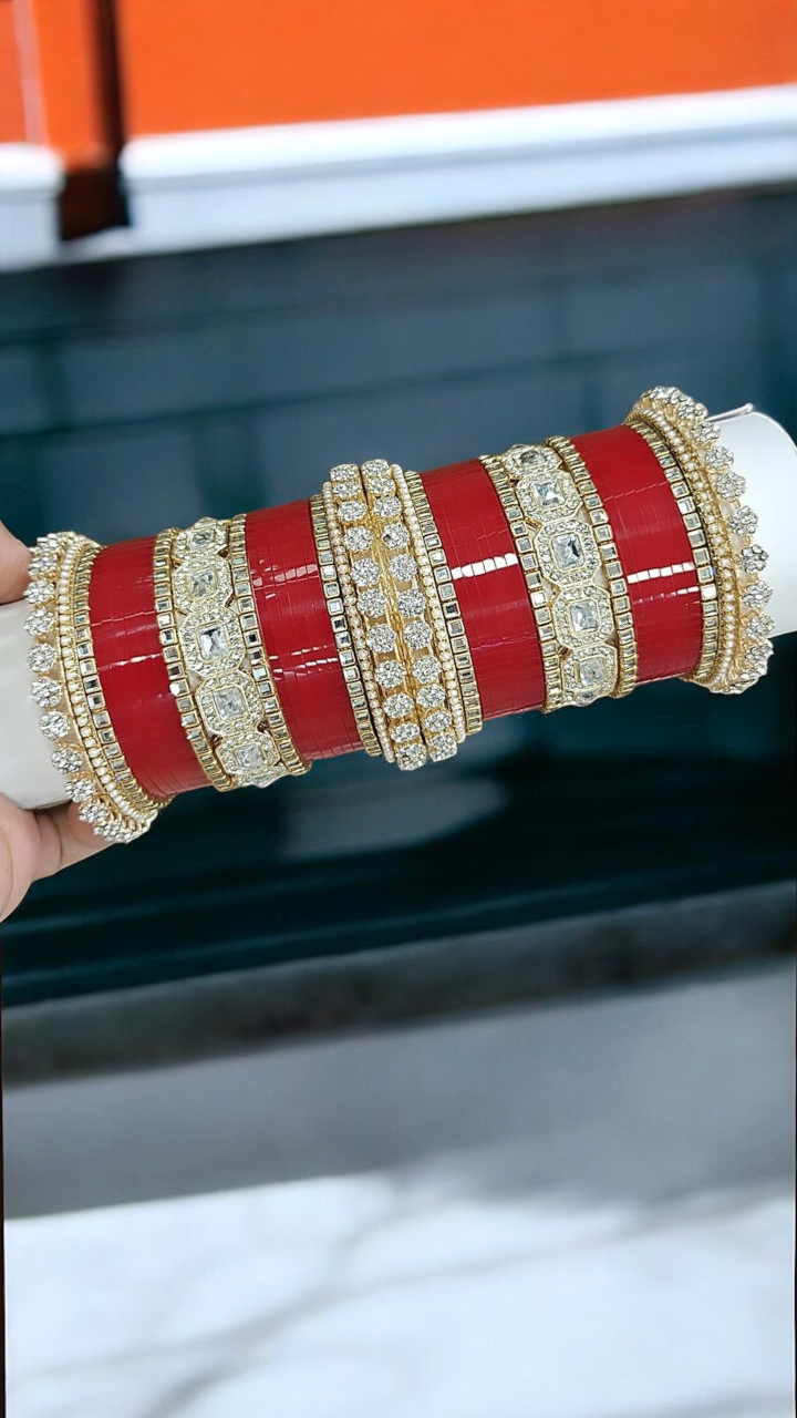 AD Asian Bridal Bangle Chura Set, Dulhan Chura Bangles, Punjabi Bridal Kadas, Punjabi Jewelry Set, Indian Kadas, Pakistani Bangles Set