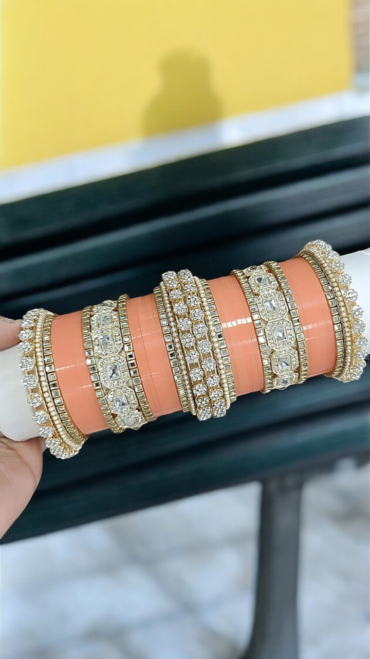 AD Asian Bridal Bangle Chura Set, Dulhan Chura Bangles, Punjabi Bridal Kadas, Punjabi Jewelry Set, Indian Kadas, Pakistani Bangles Set