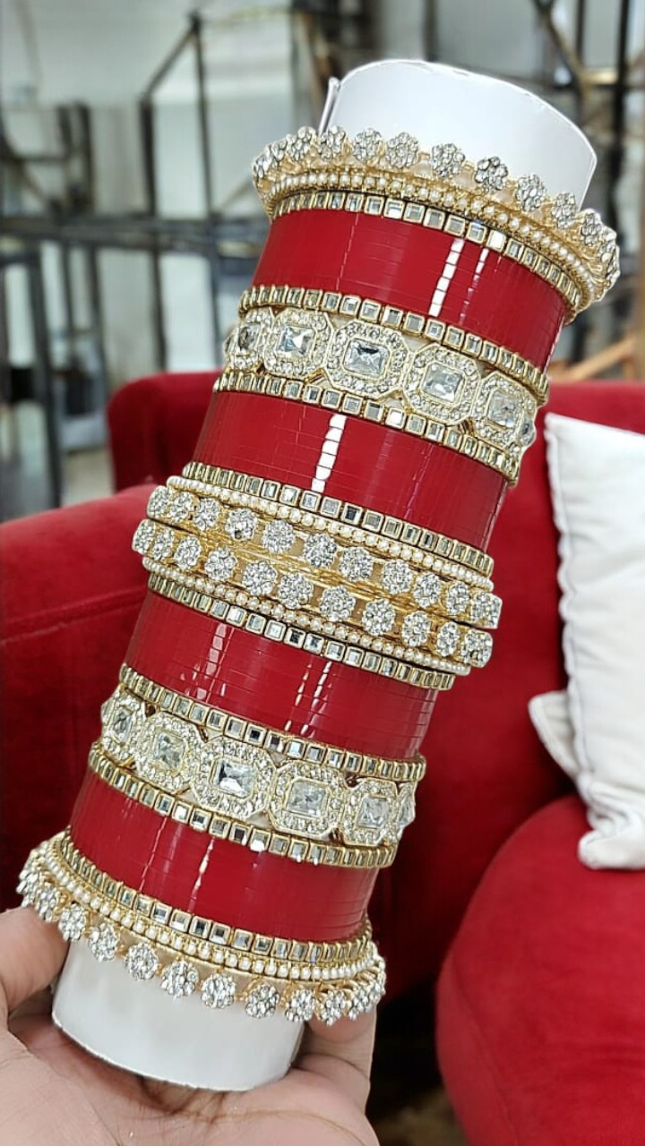AD Asian Bridal Bangle Chura Set, Dulhan Chura Bangles, Punjabi Bridal Kadas, Punjabi Jewelry Set, Indian Kadas, Pakistani Bangles Set