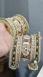 Rajsthani Rajwadi Pearl Kundan Kangan Chura Set, Rajwadi Kadas, Rajsthani Pearl Chura, Indian Rajwadi Bangle, Indian Kadas Set, Bridal Tradtional Chura Set
