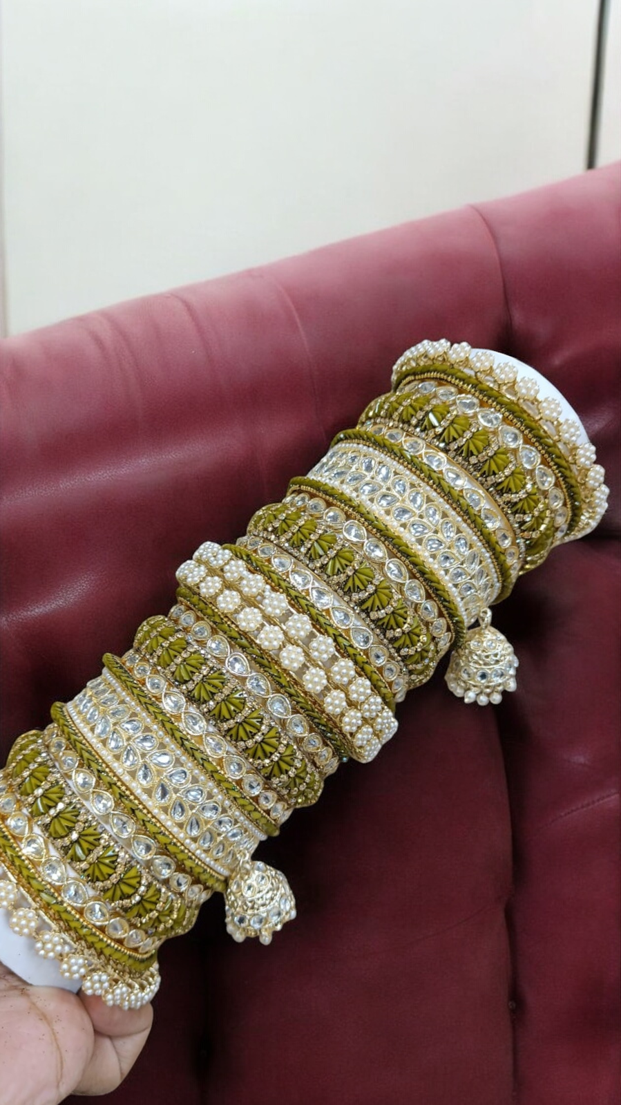 Pearl Bridal Bangle Chura Set, Bridal Chura, Wedding bangle set, Indian jewelry gift, Bridal bangles, Kundan Jewelry