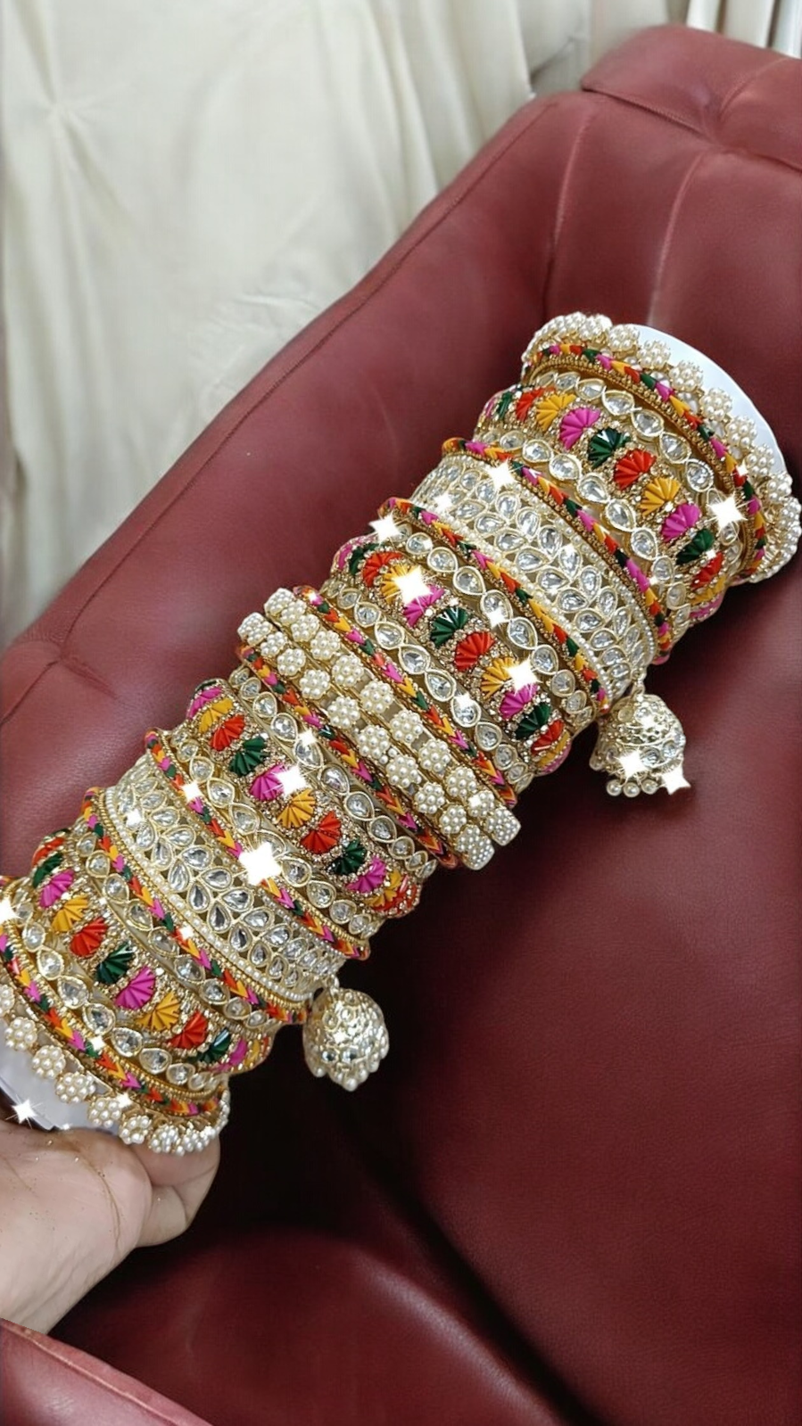 Pearl Bridal Bangle Chura Set, Bridal Chura, Wedding bangle set, Indian jewelry gift, Bridal bangles, Kundan Jewelry