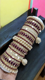 Pearl Bridal Bangle Chura Set, Bridal Chura, Wedding bangle set, Indian jewelry gift, Bridal bangles, Kundan Jewelry