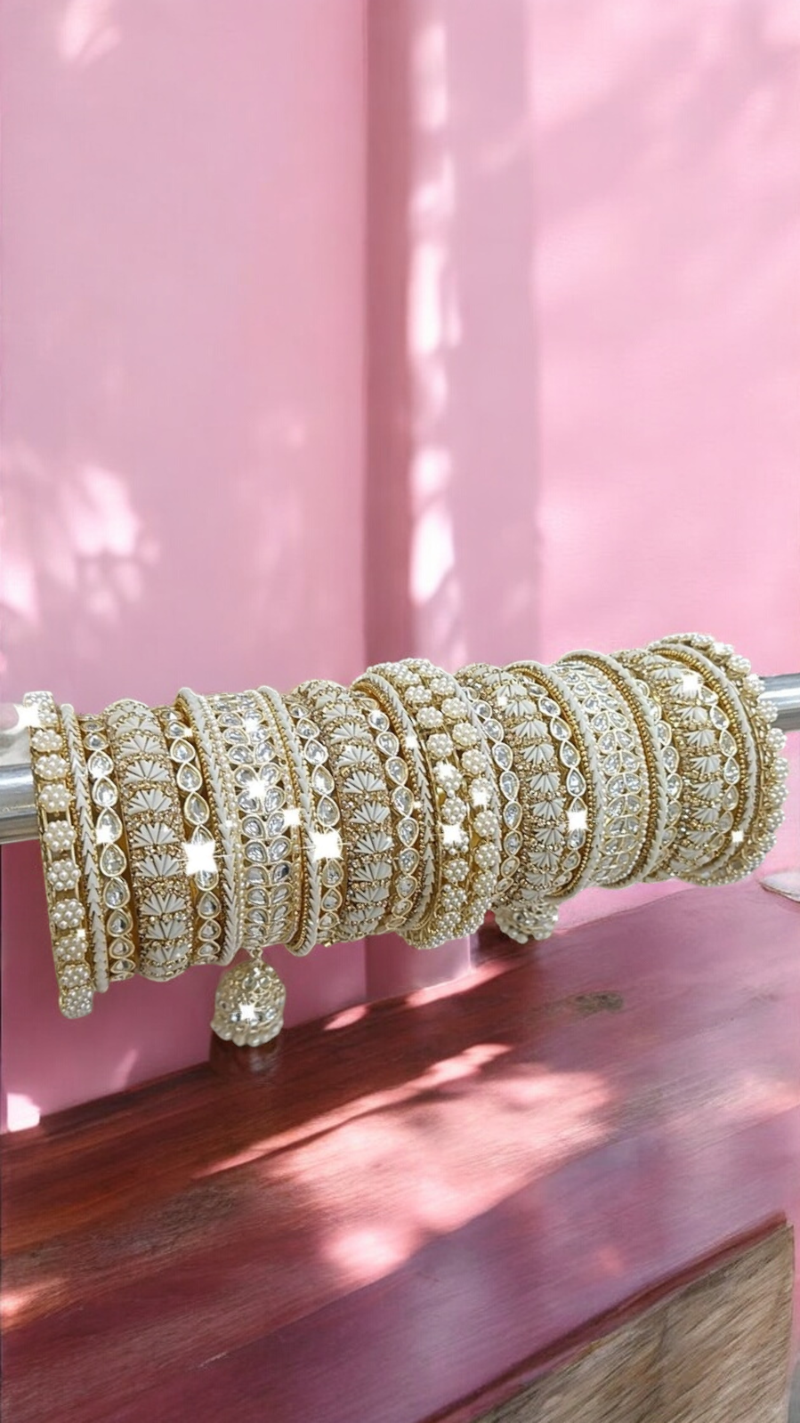 Pearl Bridal Bangle Chura Set, Bridal Chura, Wedding bangle set, Indian jewelry gift, Bridal bangles, Kundan Jewelry