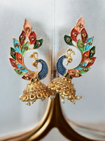 Peacock Gold Plated Kundan Earrings Set, Peacock earrings, Peacock Jewellery, Pakistani Earring Jewelry, Indian Jewelry set, Bollywood earrings, Pearl Earrings