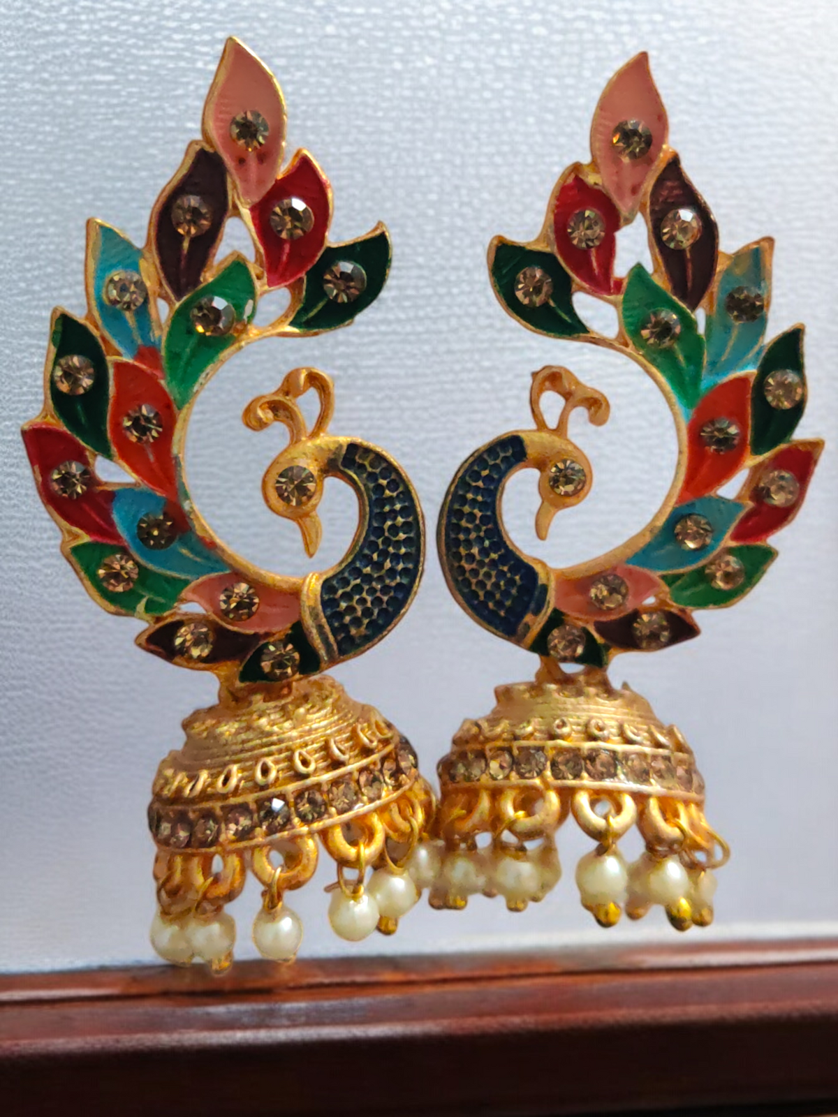 Peacock Gold Plated Kundan Earrings Set, Peacock earrings, Peacock Jewellery, Pakistani Earring Jewelry, Indian Jewelry set, Bollywood earrings, Pearl Earrings