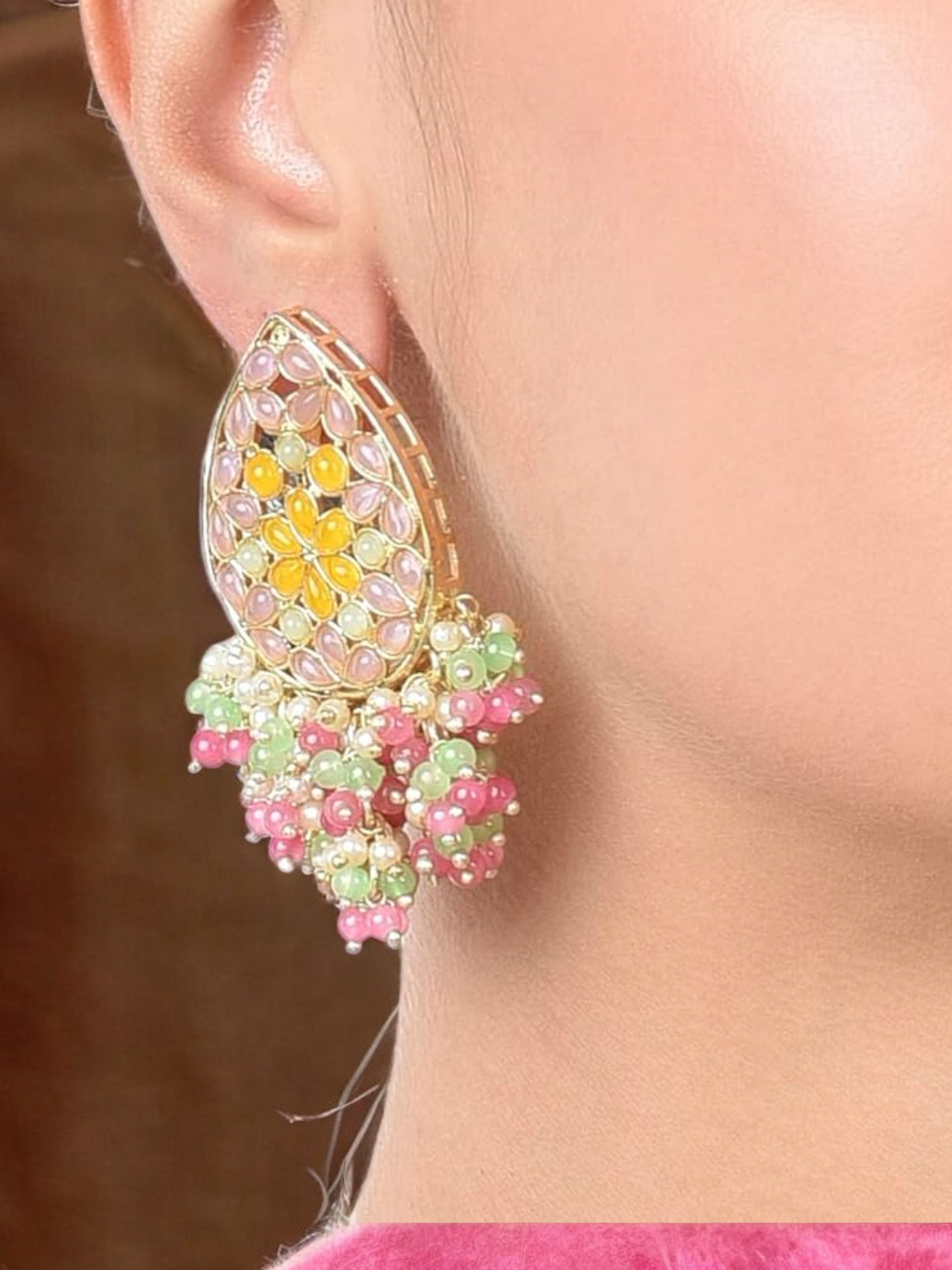 Multicolor Indian Pearl Drops Earrings Set, Bridal Drops Earring, Wedding Earrings, Pakistani Jewelry, Bridal Jewelry Set