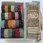ISHQ Combo Box Indian Bridal Bangles Set, Zari & Metal Bangles, Pakistani Wedding Jewelry Combo