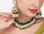 Indian Pearl Kundan Choker Jhumkas Maantika Set, Gold Plated Jewelry, Mangtika Set, choker jhumka set, Bridal Necklace mangtika set