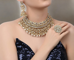 Bollywood Inspired Pearl Kundan Choker Jhumki Ring Maantika Set, Choker Set, Indian Jhumki Set, BridalRing, Indian Bridal Maantika Set