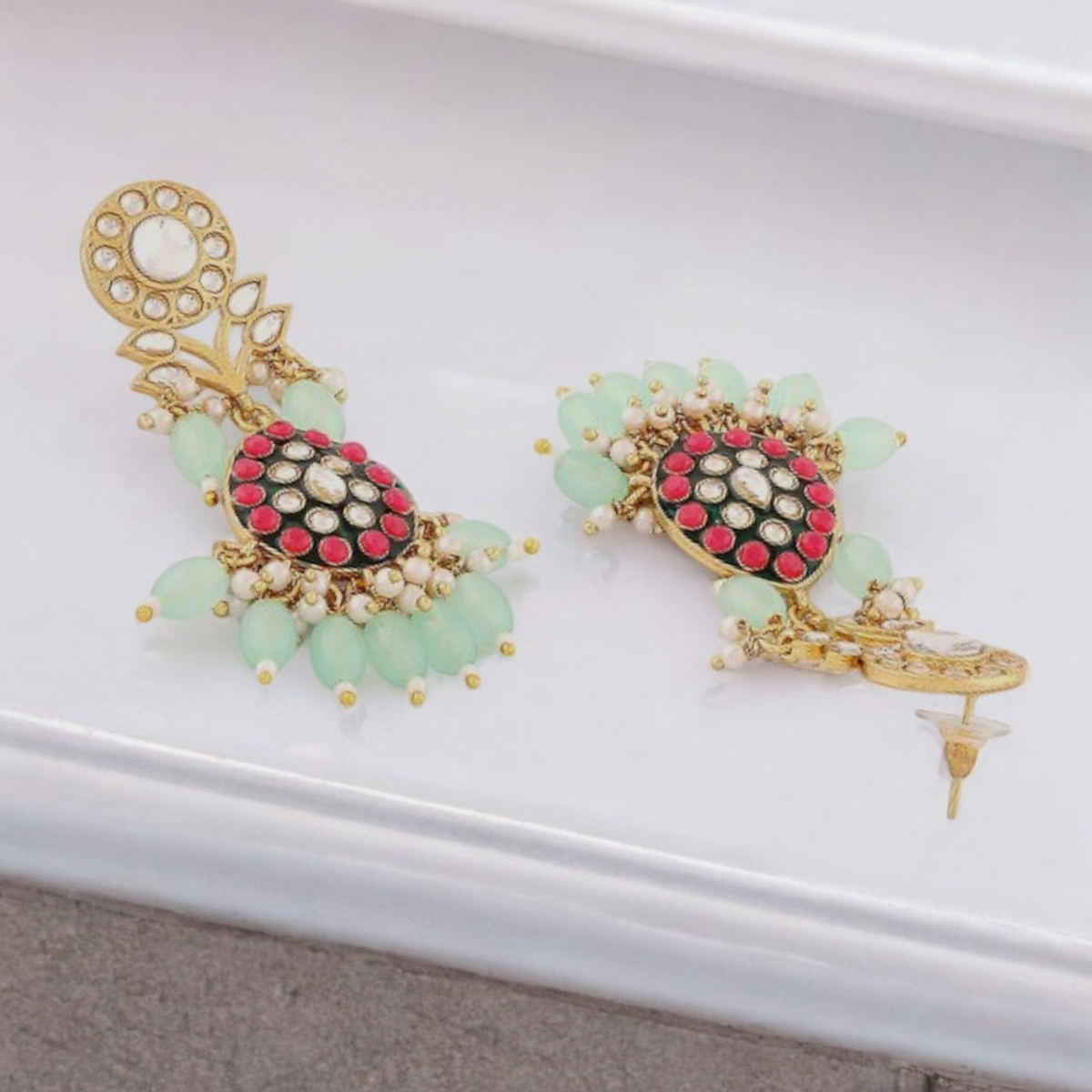 Handcrafted Wedding Pearl Choker Kundan Earring Maangtika Set, choker earring mangtika set, Bridal Jewellery Set, Bollywood choker earring set