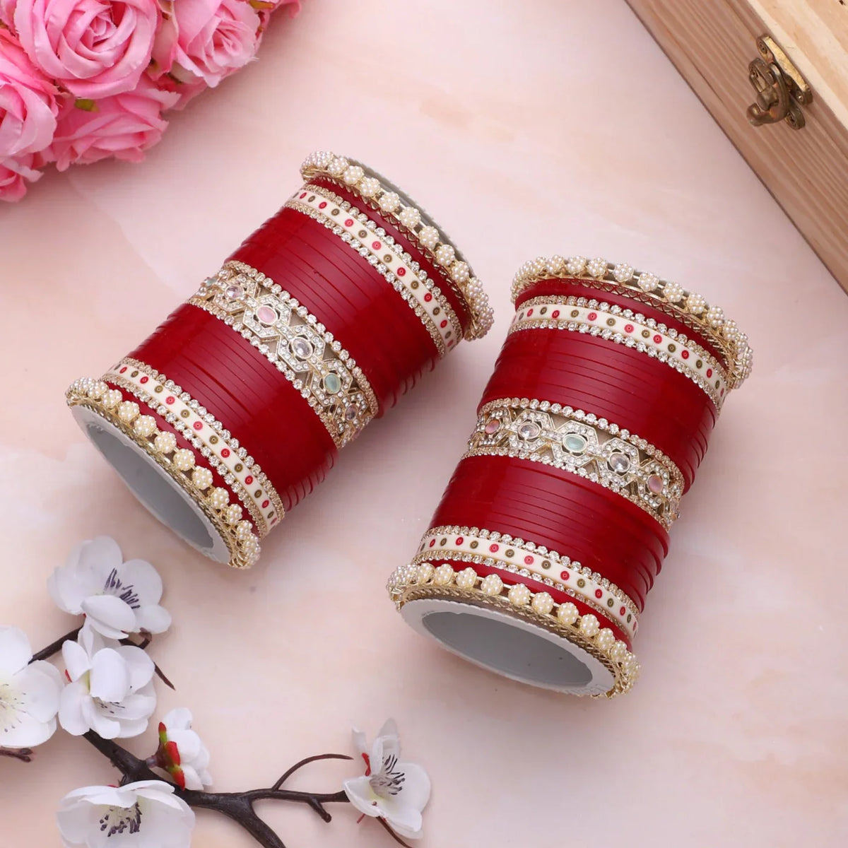 Bridal Chura with Pastel Colours & Kada | Punjabi Wedding Bangles Set
