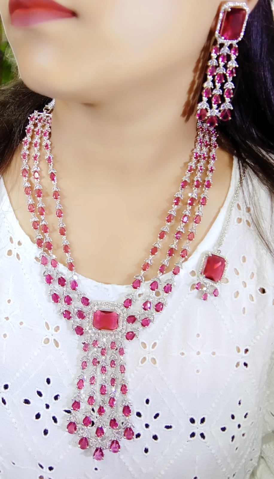 Indian Handmade CZ Bridal Necklace Earrings, Bollywood AD Jewelry Set, Indian AD Jewelry, Wedding CZ Necklace. CZ Earring, Pakistani AD Jewelry