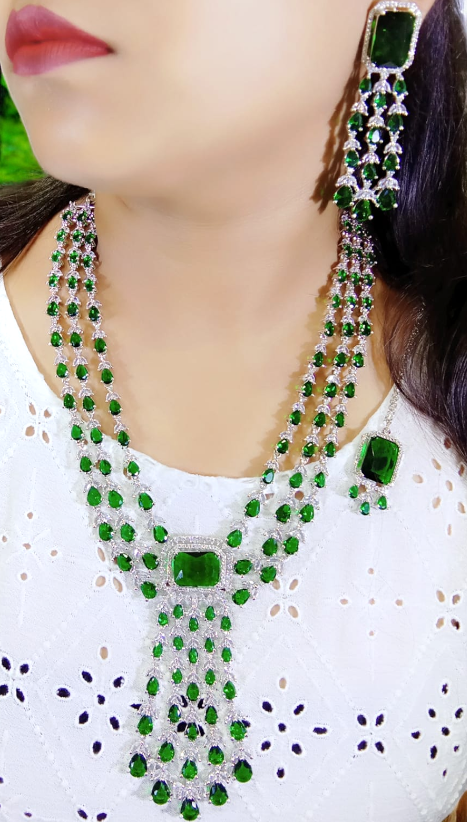 Indian Handmade CZ Bridal Necklace Earrings, Bollywood AD Jewelry Set, Indian AD Jewelry, Wedding CZ Necklace. CZ Earring, Pakistani AD Jewelry