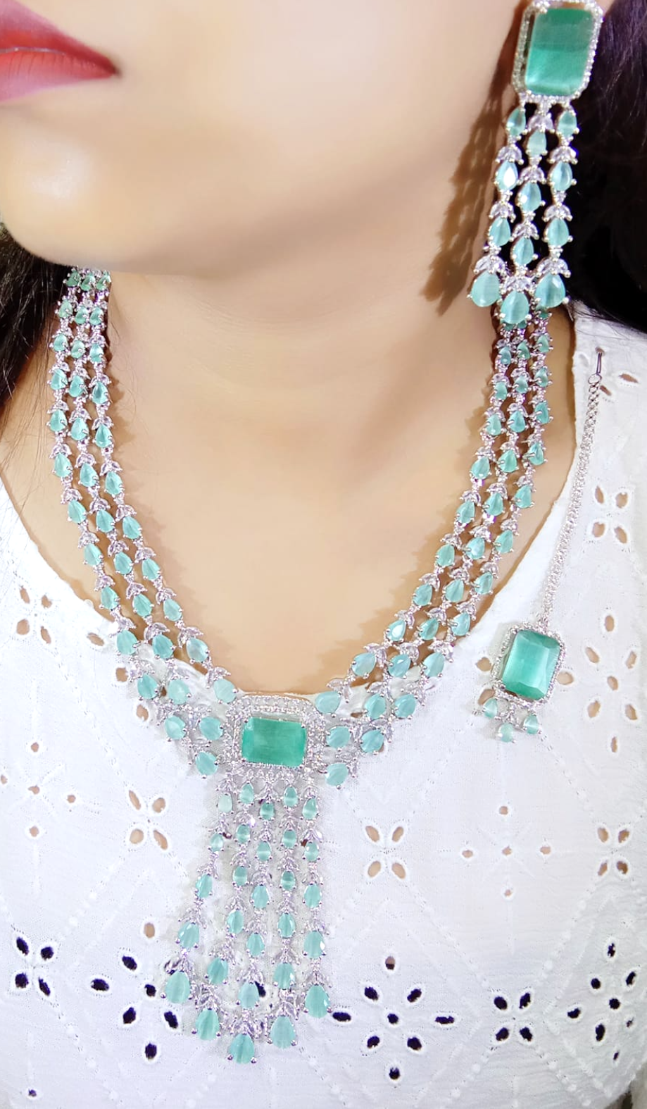 Indian Handmade CZ Bridal Necklace Earrings, Bollywood AD Jewelry Set, Indian AD Jewelry, Wedding CZ Necklace. CZ Earring, Pakistani AD Jewelry